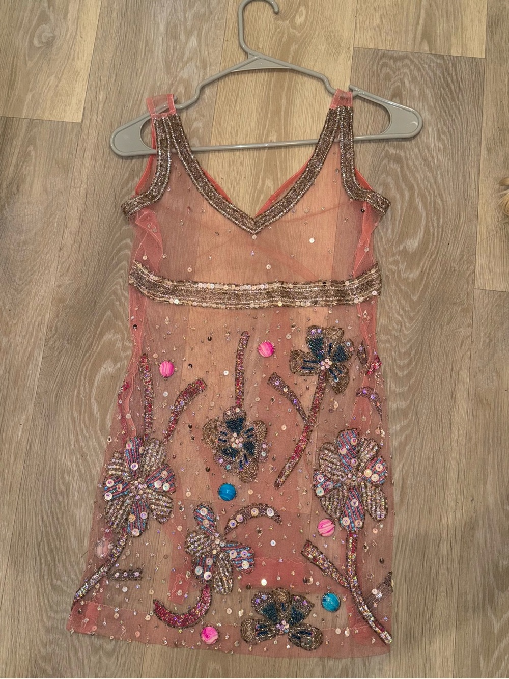Beaded Pink Floral Sheer Top